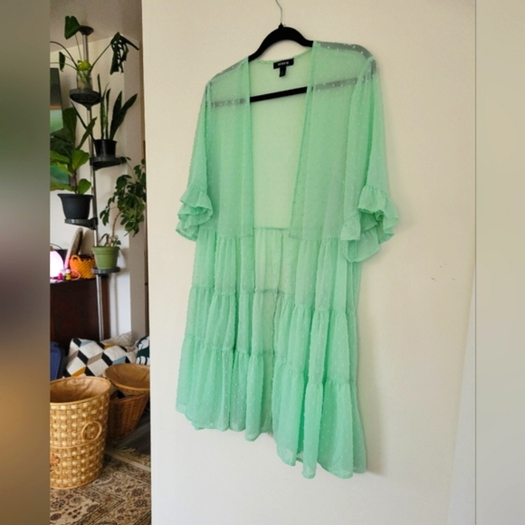 Torrid Size 12 Clip Dot Ruffle Kimono Mint Green - Picture 3 of 11